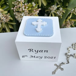 First Holy Communion </br>Rosary Box Cross blue